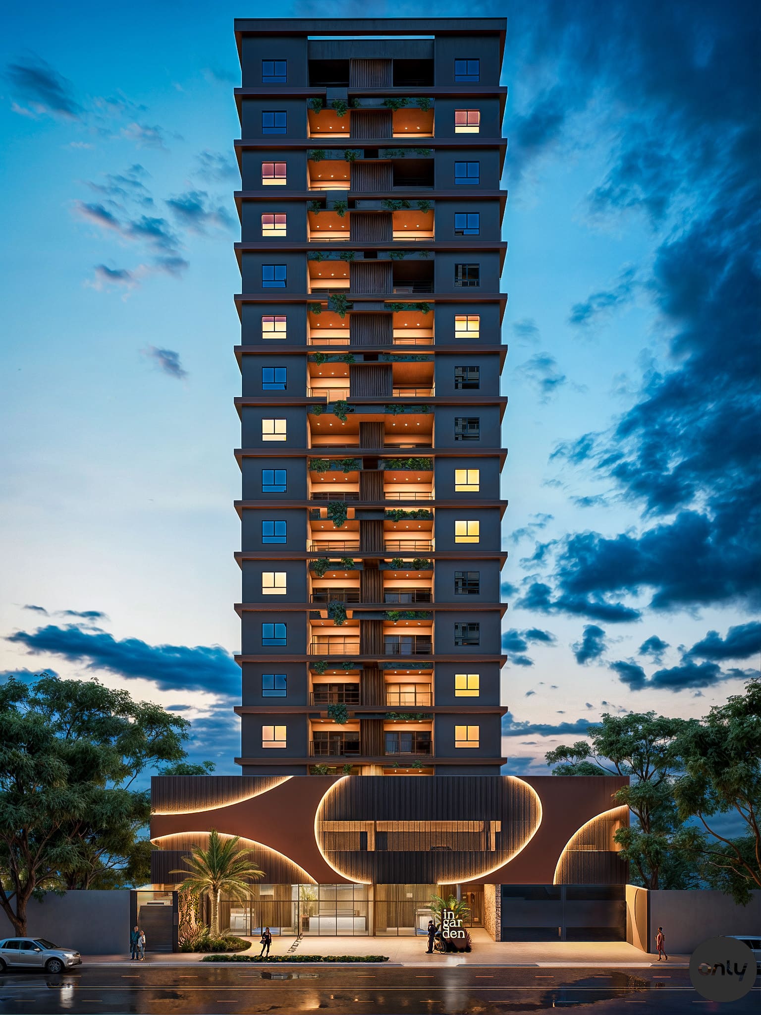 Ingarden ingarden fachada completa noite inbase construtora e ideal imoveis