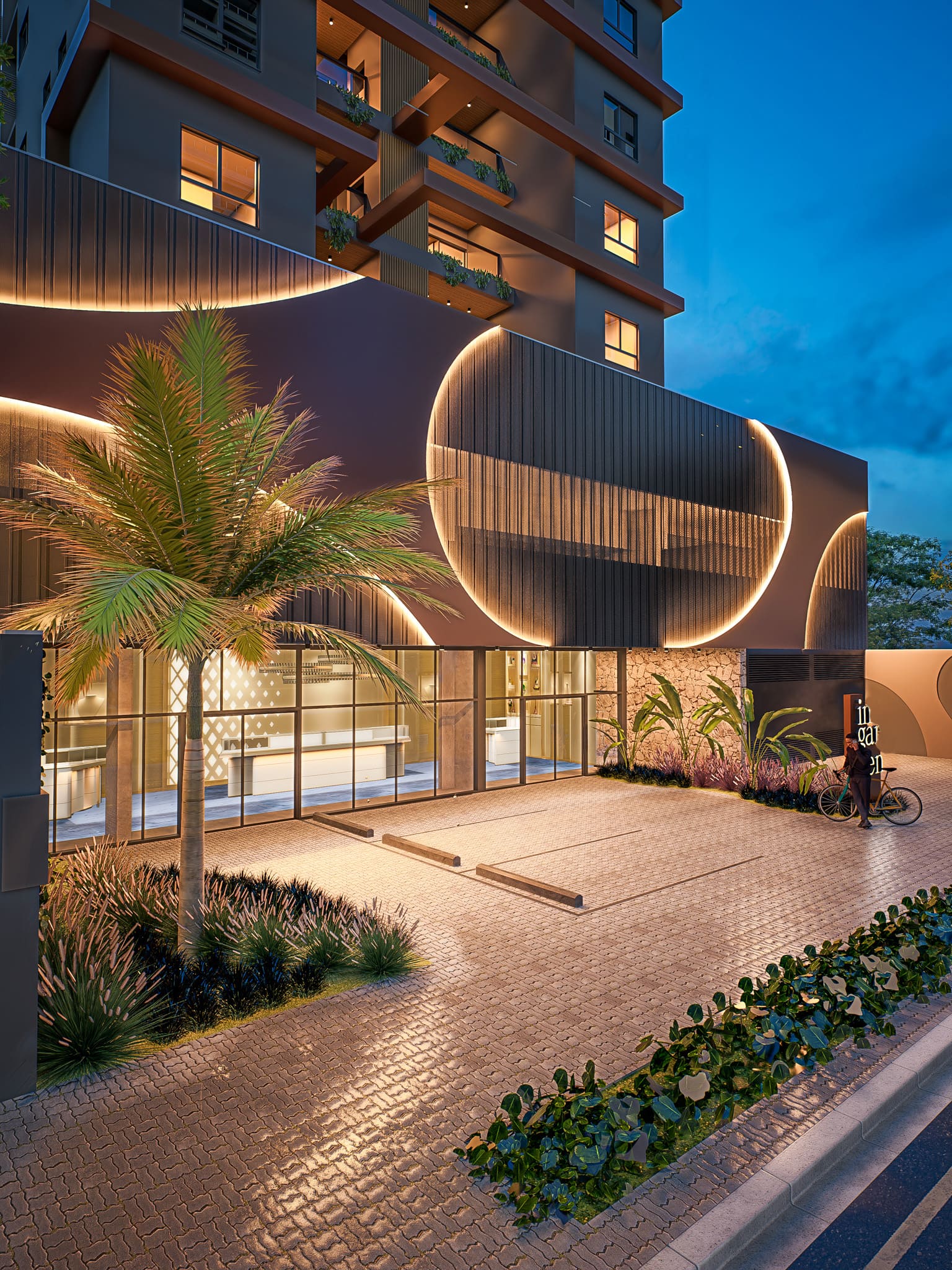 Ingarden ingarden fachada lateral noite inbase construtora e ideal imoveis